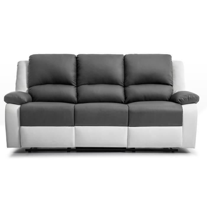 RELAX Canape de relaxation droit 3 places - Simili gris et blanc - Contemporain - L 190 x P 93 cm