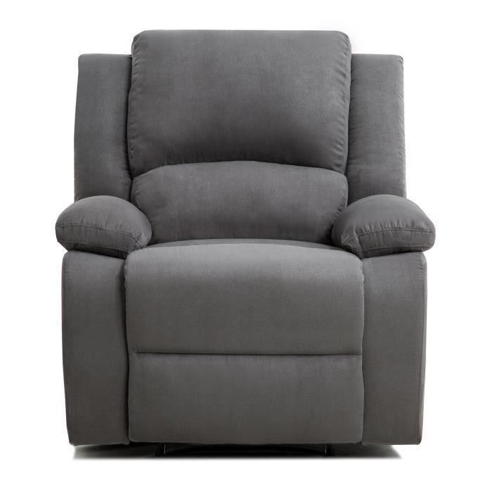 Fauteuil Relaxation 1 Place Microfibre Grise Leo L88 X 93 X 96cm Loungitude