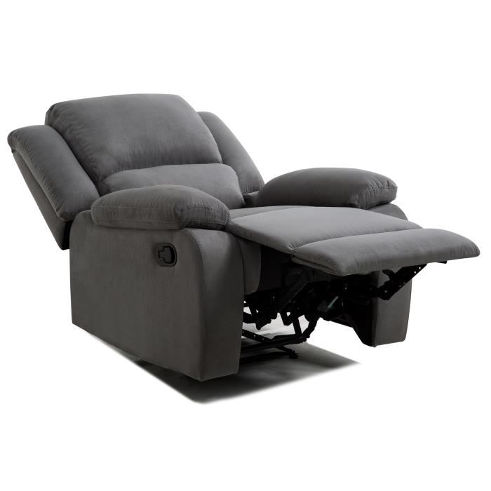 Relaxxo Fauteuil Relaxation 1 Place Microfibre Grise Leo