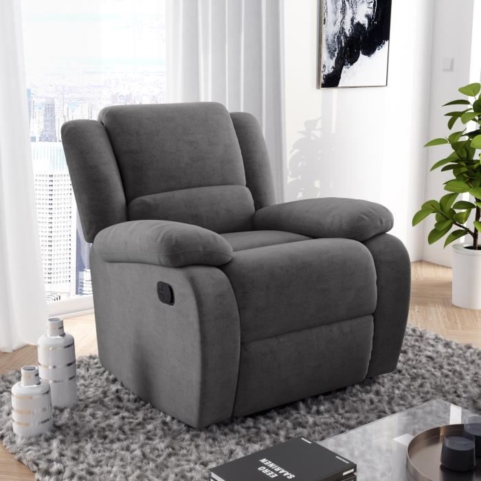 Relaxxo Fauteuil Relaxation 1 Place Microfibre Grise Leo