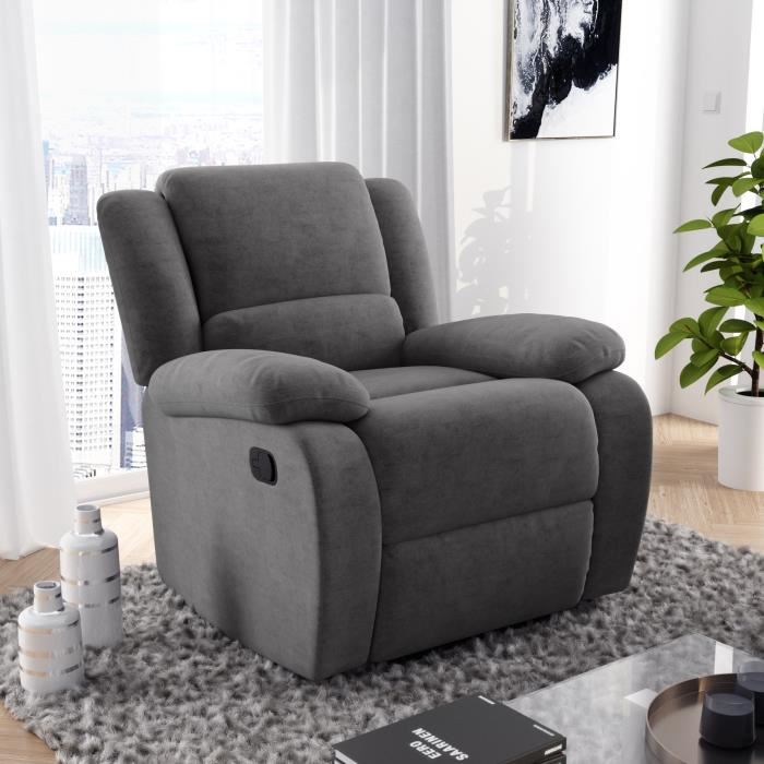 Fauteuil Relaxation 1 Place Microfibre Grise Leo L88 X 93 X 96cm Loungitude