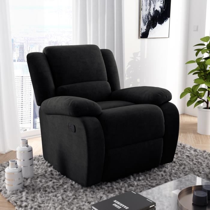 Relaxxo Fauteuil Relaxation 1 Place Microfibre Noire Leo