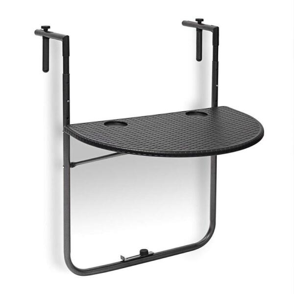 Table De Balcon - Relaxdays - Bastian - Pliable - Rotin - Metal Noir