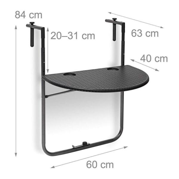 Relaxdays Table de balcon pliante pliabl...