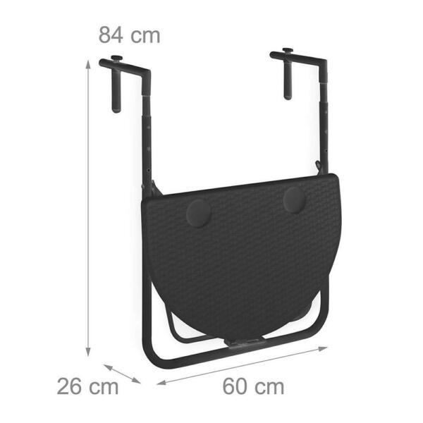 Table De Balcon - Relaxdays - Bastian - Pliable - Rotin - Metal Noir