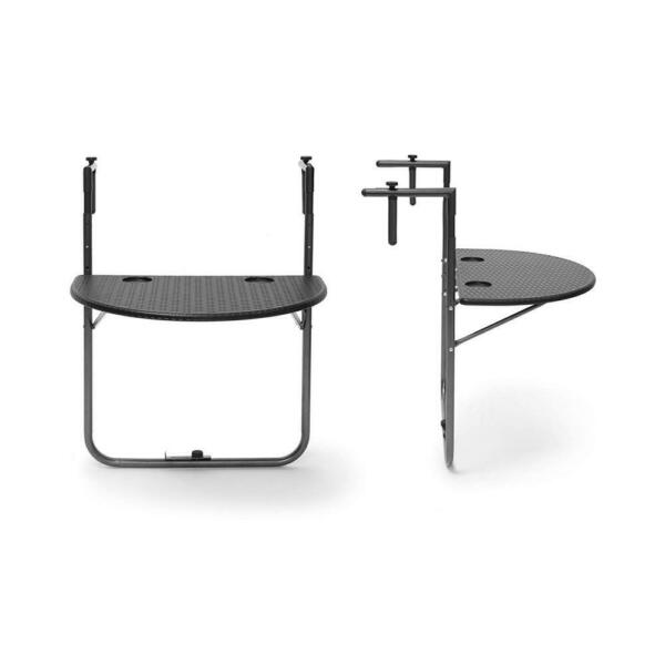 Table De Balcon - Relaxdays - Bastian - Pliable - Rotin - Metal Noir