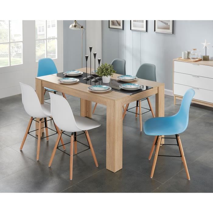 Rena Lot De 2 Chaises Salle A Manger - Blanc + Pieds Bois Hetre Massif - Scandinave - L 52 X P 46,5 Cm