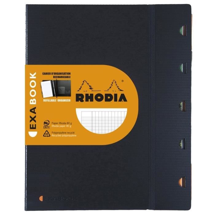 RHODIA - Cahier Organizer EXABOOK - 25 x 30,5 - Rechargeable - 160 pages Seyes - 4 trous - Polypropylene opaque noir