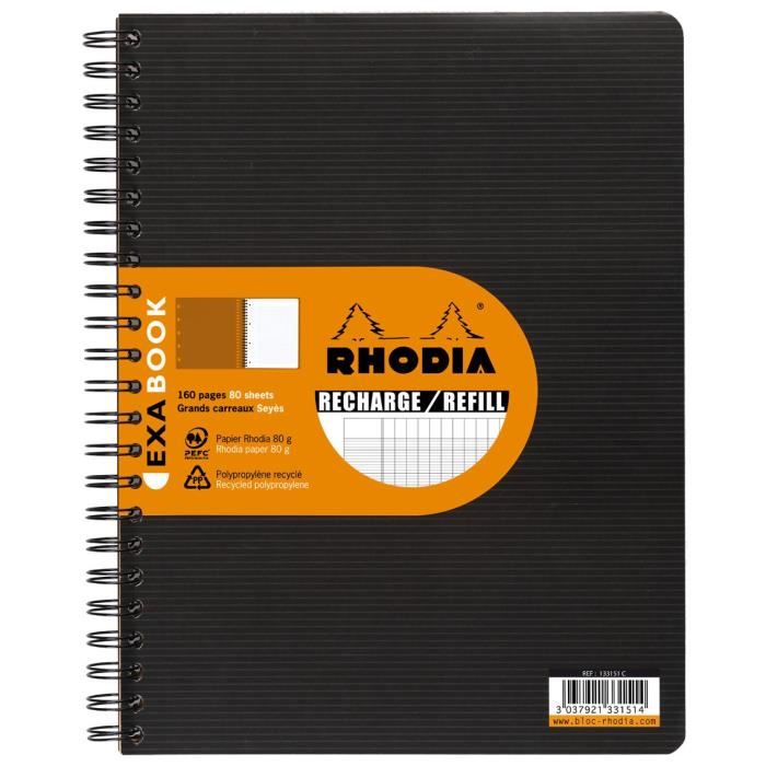 Rhodia Recharge Cahier Organizer Exabook 225 X 297 Reliure Integrale 160 Pages Seyes 4 Trous Couverture Enduite Noire