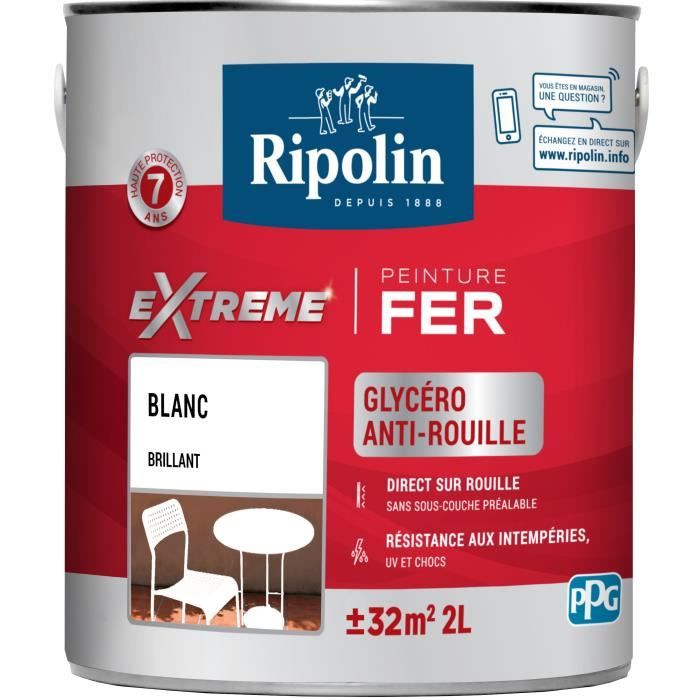 Peinture Fer - Ripolin - 396027 - Blanc - Brillant - 2 L