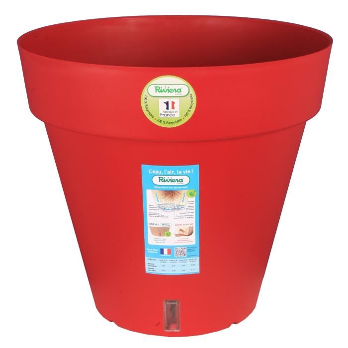 RIVIERA Pot de fleurs Loft avec reserve deau Rond O 50 x H 46 cm Rouge