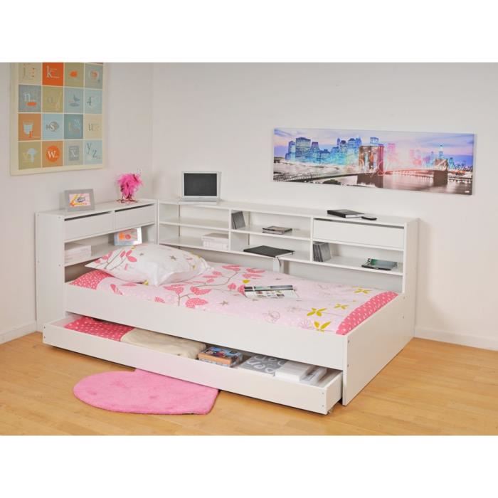 Lit Enfant Contemporain Blanc Laque - Weber Industries - Roller - Avec Tiroirs - A Lattes - 1 Place