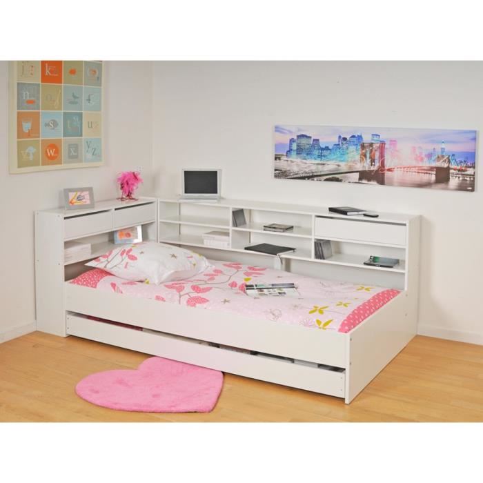 Lit Enfant Contemporain Blanc Laque - Weber Industries - Roller - Avec Tiroirs - A Lattes - 1 Place