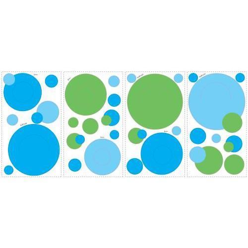 Stickers CADRES et POCHES POIS BLEU & VERT Roommates Repositionnables (31 stickers)