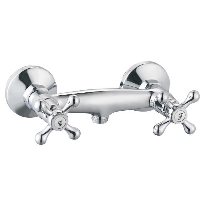Robinet Melangeur Mecanique Douche Beverley Rousseau Style Retro Tete Ceramique Laiton Chrome