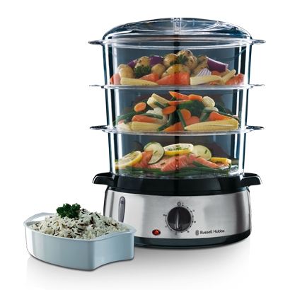 Cuiseur Vapeur Russell Hobbs - 19270-56 - Capacite 9l - 3 Paniers Vapeur - Minuteur Jusqua 60min - Accessoires Inclus - 800w