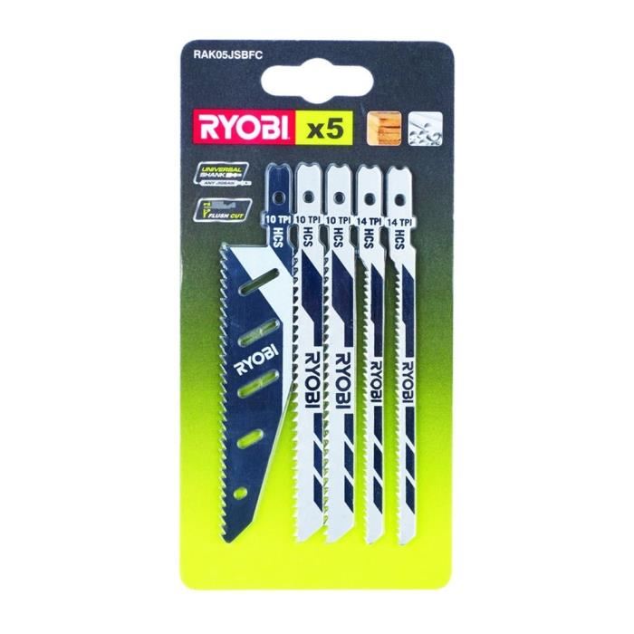 Ryobi Carte 5 Lames Scie Sauteuse Flushcut Bois 10 Tpi Chantournage 14 Tpi Inverse 10 Tpi Rak05jsbfc