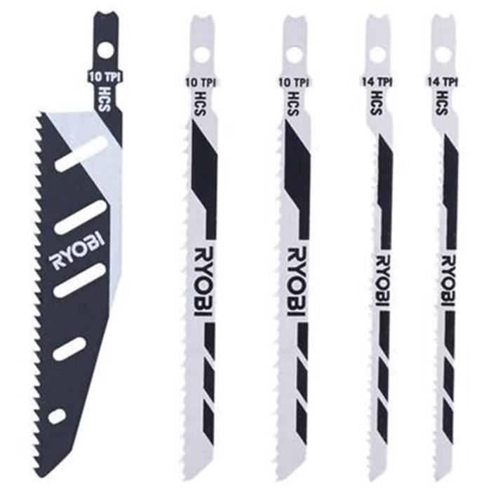 Ryobi Carte 5 Lames Scie Sauteuse Flushcut Bois 10 Tpi Chantournage 14 Tpi Inverse 10 Tpi Rak05jsbfc