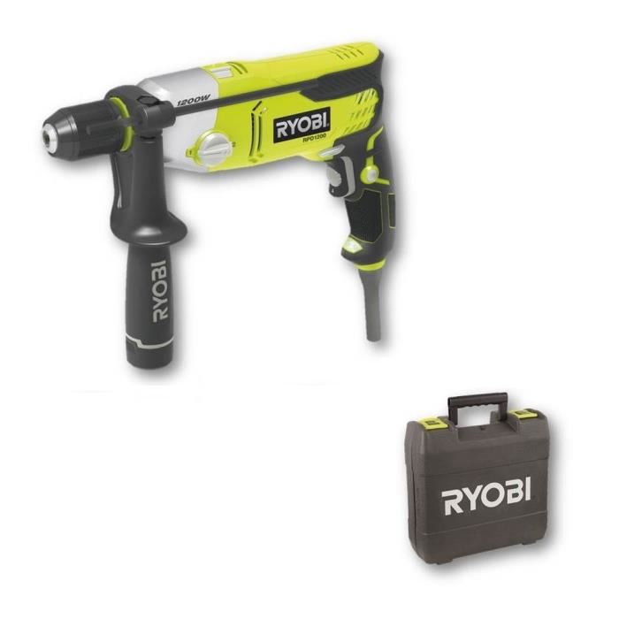 Ryobi Perceuse A Percussion 1 200 W 1 200 3 000 Cpmin 2 Vitesses Mandrin 13 Mm Metal Led Livree En Coffret Rpd1200 K
