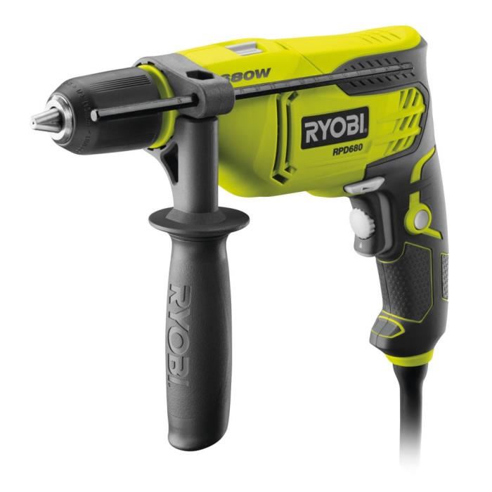 Ryobi Perceuse A Percussion 680 W 3 000 Cpmin Mandrin 13 Mm Blocage Darbre Auto Coffret Butee De Profondeur Rpd680 K
