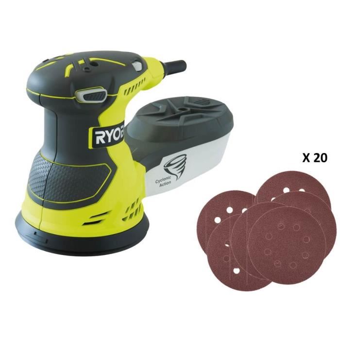 Ryobi Ponceuse Excentrique 300 W 7 000 13 000 Oscmin Diam 125 Mm Livree En Sac De Transport Avec 20 Abrasifs Ros300a