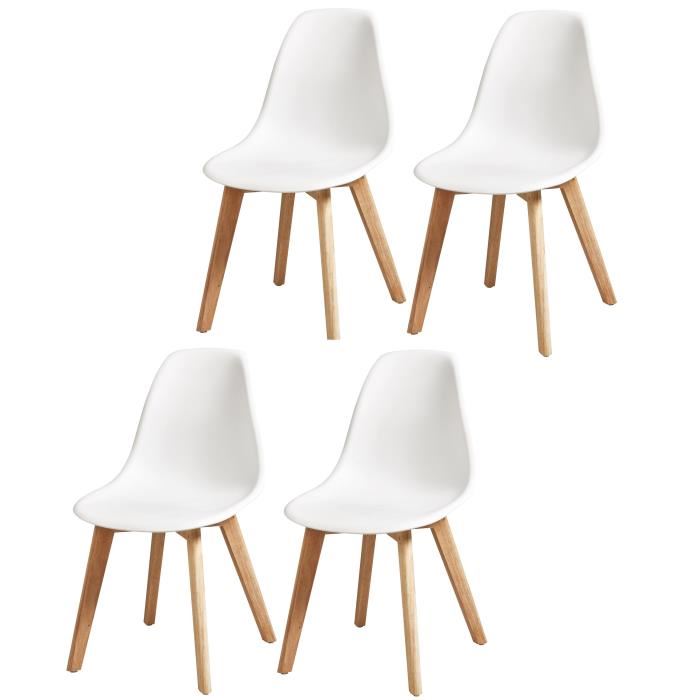 Sacha Lot De 4 Chaises De Salle A Manger Blanc - Pieds En Bois Hevea Massif - Scandinave - L 48 X P 55 Cm