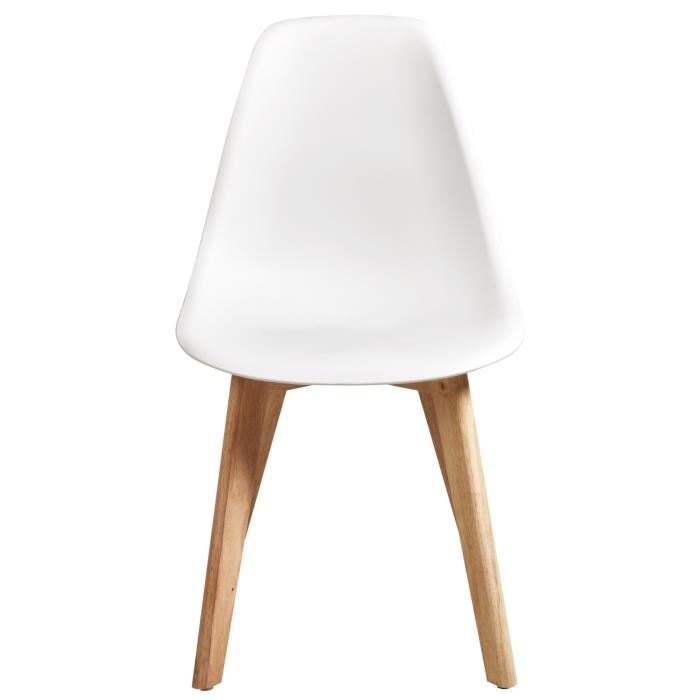 SACHA Lot de 4 chaises de salle a manger blanc Pieds en bois hevea massif Scandinave L 48 x P 55 cm