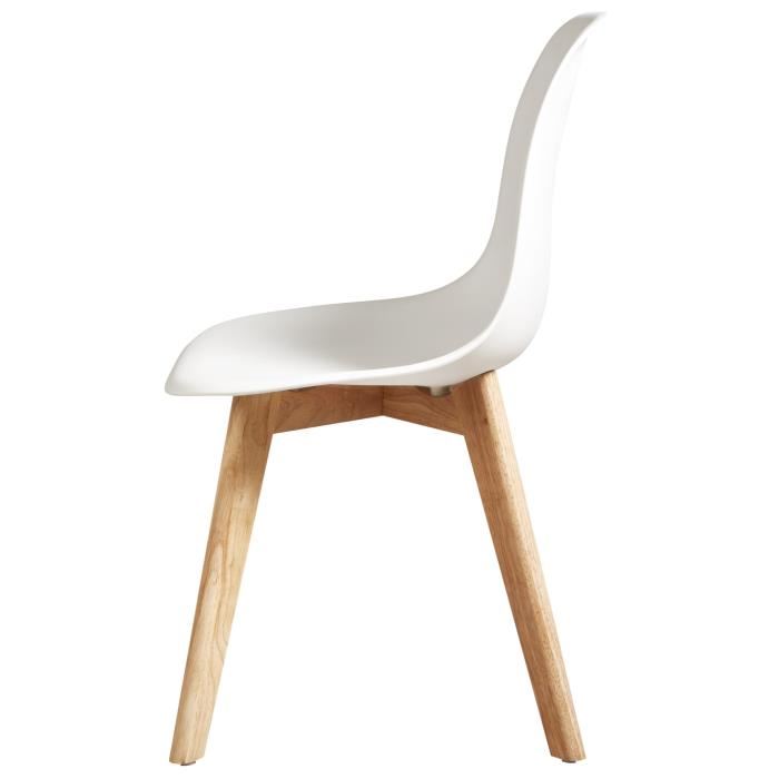 Sacha Lot De 4 Chaises De Salle A Manger Blanc - Pieds En Bois Hevea Massif - Scandinave - L 48 X P 55 Cm