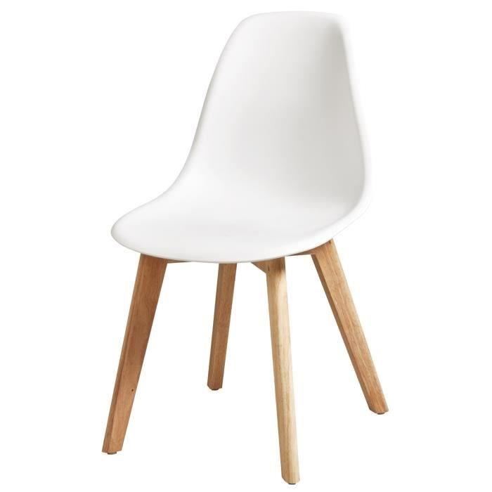 Sacha Lot De 4 Chaises De Salle A Manger Blanc Pieds En Bois Hevea Massif Scandinave L 48 X P 55 Cm