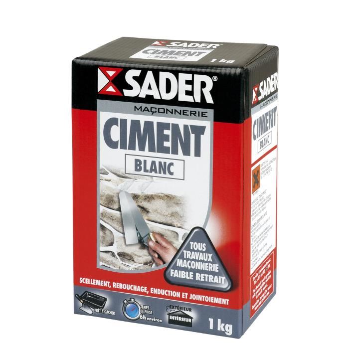 Boite De Ciment Sader - Blanc - 1kg - Pour Travaux De Maconnerie Interieurs Et Exterieurs