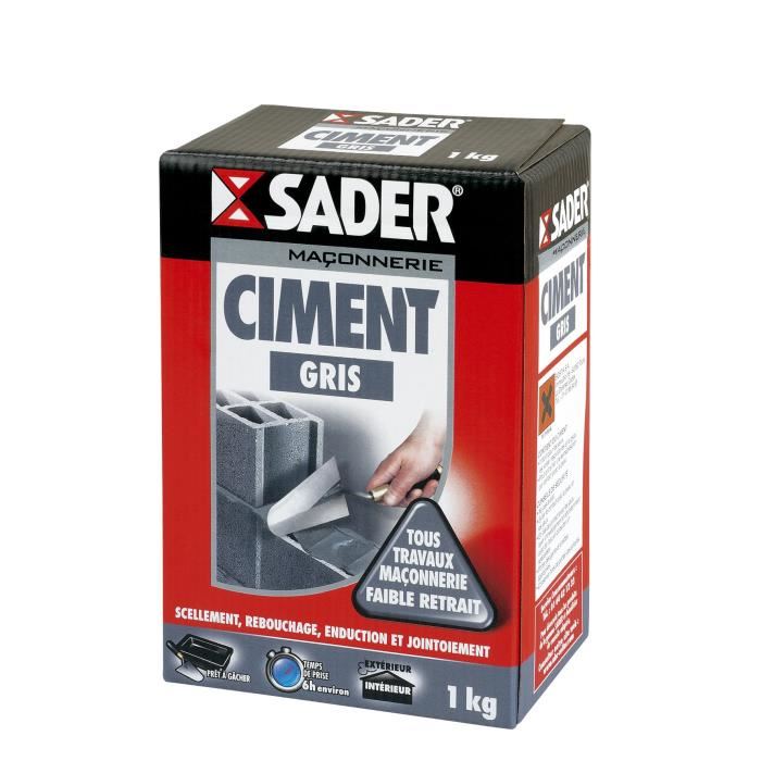 Ciment Sader - Gris - 1 Kg - Faible Retrait - Temps De Prise 6h