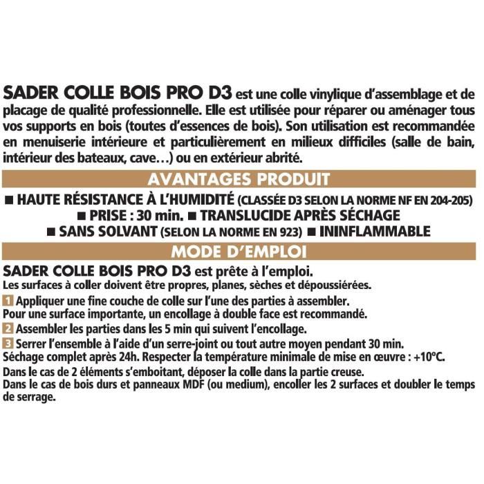 Sader Colle Bois Pro D3 - Biberon 250g