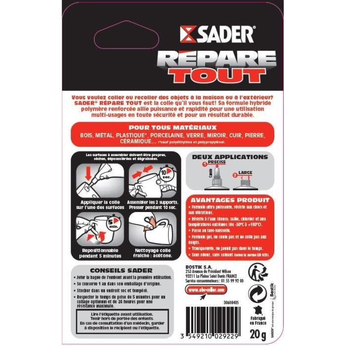 Sader Tube Colle Multi Usage Repare Tout Gel 20g