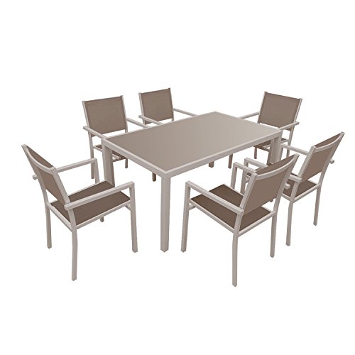 Happy Garden Salon De Jardin Bergamo En Textilene Taupe 6 Places - Aluminium Taupe