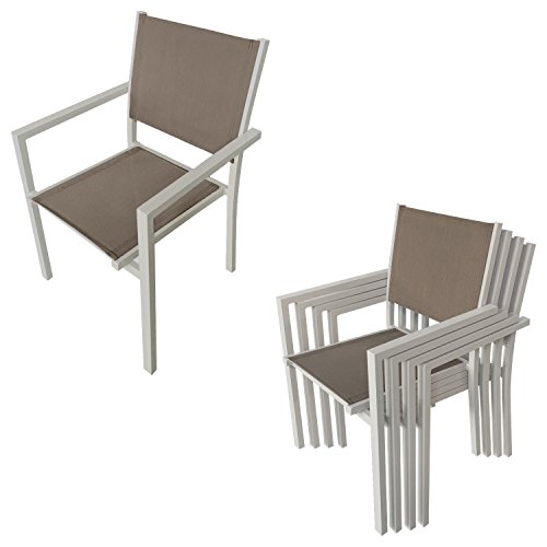 Salon de jardin BERGAMO en textilene taupe 6 places - aluminium taupe