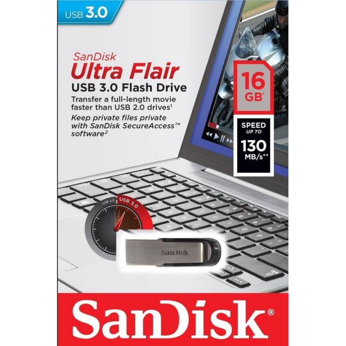 Cle Usb Sandisk Ultra Flair 16go Usb 30 Gris