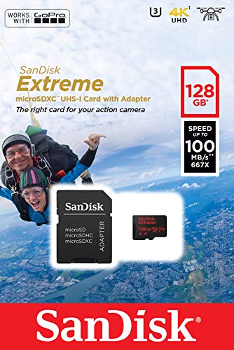 Carte Memoire Microsdxc - Sandisk - Extreme 128 Go - Jusqua 100 Mo/s - Classe 10 U3 V30 A1 - Avec Adaptateur Sd