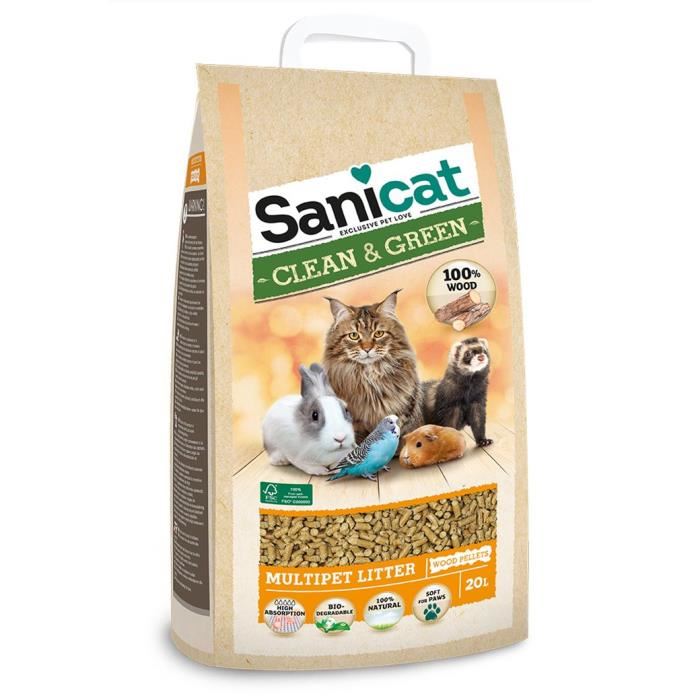 Sanicat Litiere Clean & Green Wood 20l - Pour Chat