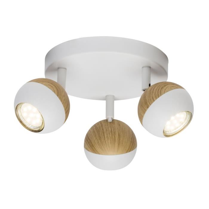 Plafonnier rond a spots Brilliant Scan LED Blanc, Bois clair, 3 lumieres - - Interieur - Scan - Delai de livraison moyen: 4 a 8 jours ouvres. Port gratuit France metropolitaine et Belgique des 100 ?.