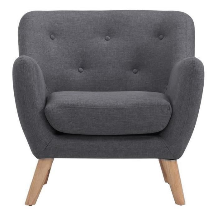 Scandi Fauteuil Scandinave En Tissu Chine - Gris Anthracite - L 79 X P 82 Cm