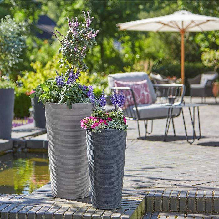 Scheurich Pot A Fleurs Avec  (taupe Granit, Ø 39 Cm, Hauteur 70 Cm) Taupe Granit