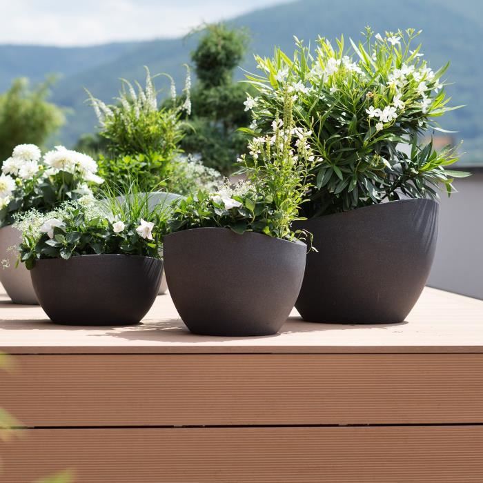 Scheurich Pot A Plantation Wave Globe (granit Noir, Ø 40 Cm, Hauteur 30 Cm)