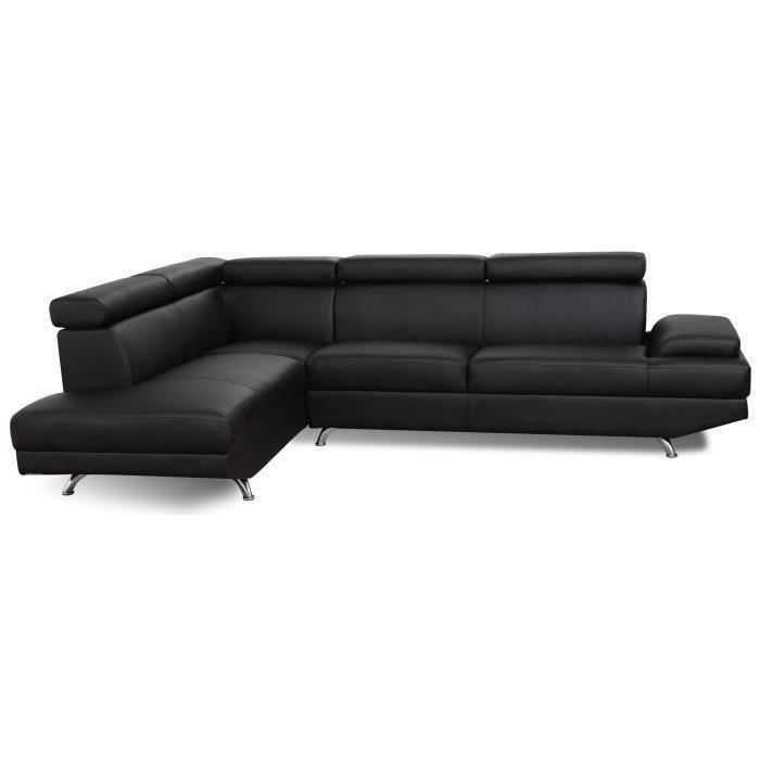 Scoop Canape Dangle Gauche 4 Places Simili Noir Contemporain L 259 X P 182 Cm