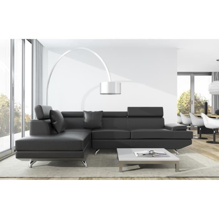 Scoop Canape Dangle Gauche 4 Places Simili Noir Contemporain L 259 X P 182 Cm