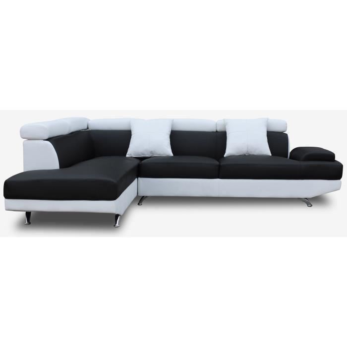 Scoop Canape Dangle Gauche 4 Places Simili Noir Et Blanc Contemporain L 259 X P 182 Cm