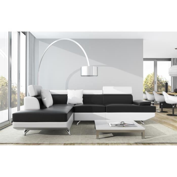 Scoop Canape Dangle Gauche 4 Places Simili Noir Et Blanc Contemporain L 259 X P 182 Cm