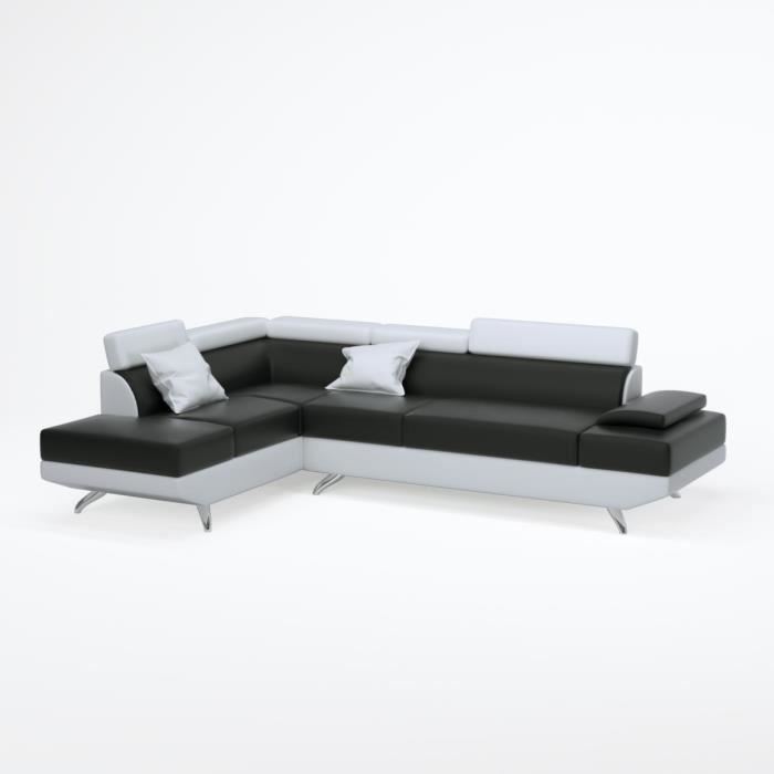 Scoop Canape Dangle Gauche 4 Places Simili Noir Et Blanc Contemporain L 259 X P 182 Cm