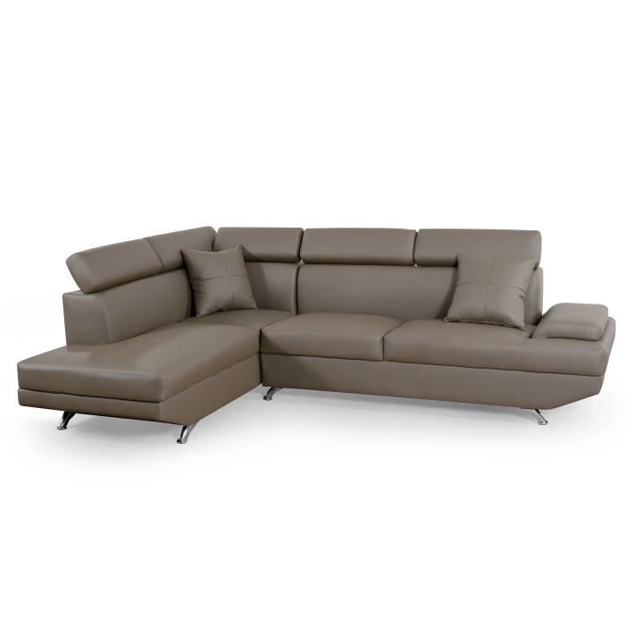 Scoop Canape Dangle Gauche 4 Places Simili Taupe Contemporain L 259 X P 182 Cm