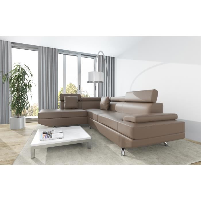 Scoop Canape Dangle Gauche 4 Places Simili Taupe Contemporain L 259 X P 182 Cm