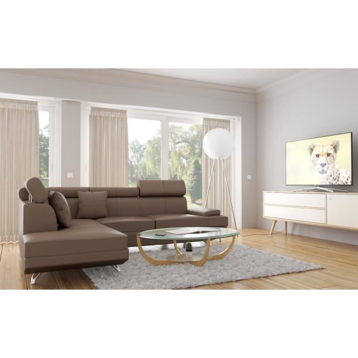Scoop Canape Dangle Gauche 4 Places Simili Taupe Contemporain L 259 X P 182 Cm
